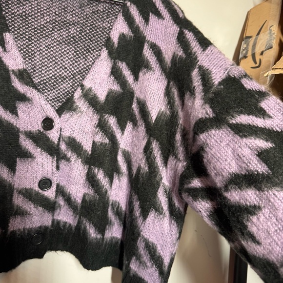 The Ragged Priest purple black houndstooth V neck button cardigan oversized S - Picture 9 of 13